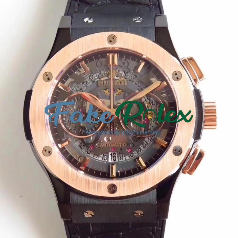 Replica Hublot Classic Fusion Aerofusion Chronograph Black Magic 525.CM.0170.RX HBB V6 Ceramic Black Skeleton Dial Swiss 7750