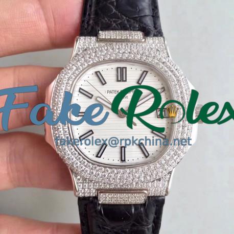 Replica Patek Philippe Nautilus Jumbo 5719/1G-001 MK Stainless Steel & Diamonds White Dial Swiss 324SC