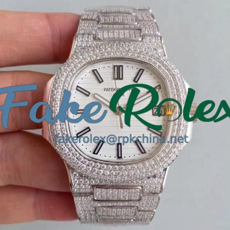 Replica Patek Philippe Nautilus Jumbo 5719/10G-010 MK Stainless Steel & Diamonds White Dial Swiss 324SC