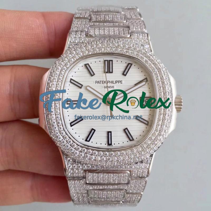 Replica Patek Philippe Nautilus Jumbo 5719/10G-010 MK Stainless Steel & Diamonds White Dial Swiss 324SC