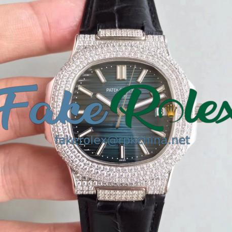 Replica Patek Philippe Nautilus Jumbo 5719/1G-001 MK Stainless Steel & Diamonds Blue Dial Swiss 324SC