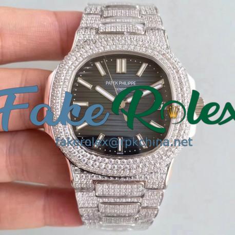 Replica Patek Philippe Nautilus Jumbo 5719/10G-010 MK Stainless Steel & Diamonds Blue Dial Swiss 324SC