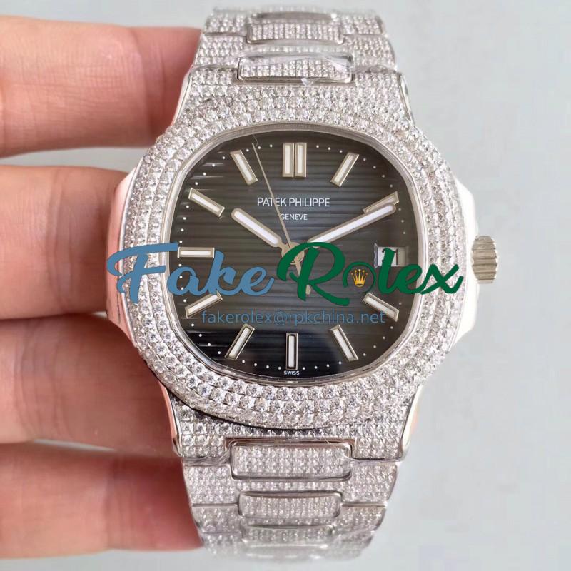 Replica Patek Philippe Nautilus Jumbo 5719/10G-010 MK Stainless Steel & Diamonds Blue Dial Swiss 324SC