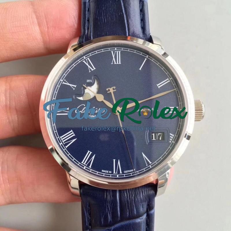 Replica Glashutte Senator Panorama Date Moon Phase 100-04-05-12-30 GF Stainless Steel Blue Dial Swiss 100-04