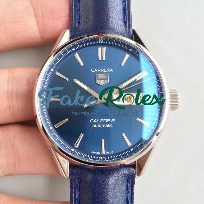 Replica Tag Heuer Carrera Calibre 5 Day-Date 41MM WAR201E.FC6292 HBB V6 Stainless Steel Blue Dial Swiss Calibre 5