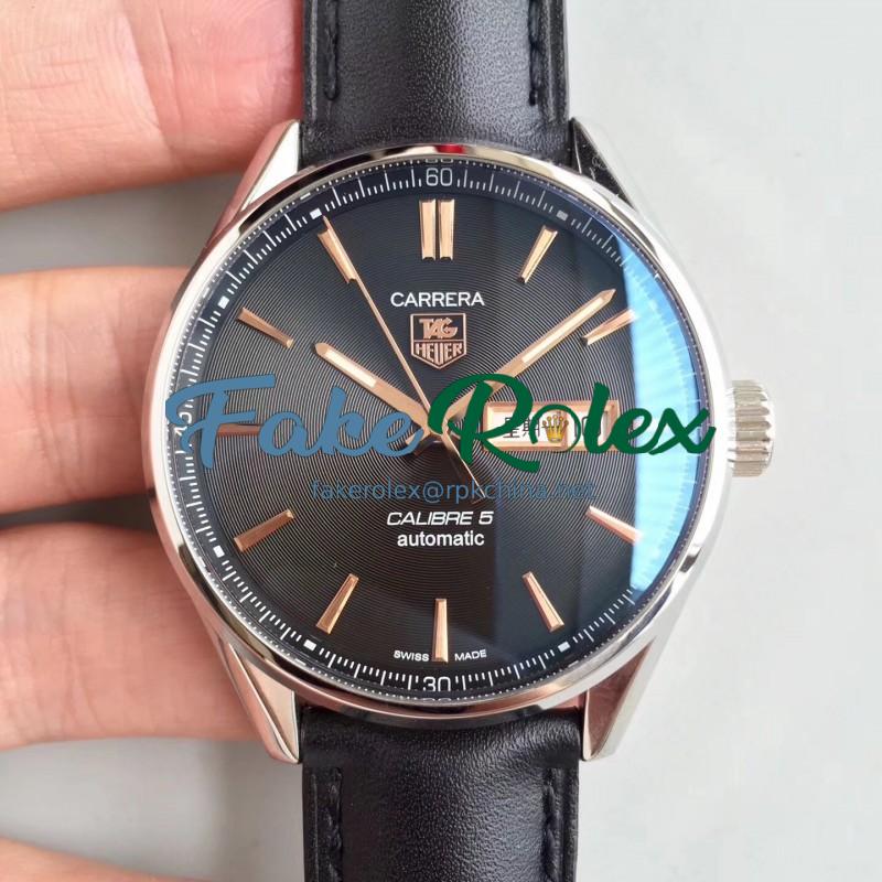 Replica Tag Heuer Carrera Calibre 5 Day-Date 41MM WAR201C.FC6266 HBB V6 Stainless Steel Black Dial Swiss Calibre 5