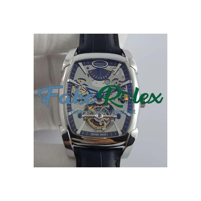 Replica Parmigiani Fleurier Kalpa XL Tourbillon Chiaroscuro PF012512-01 BM Stainless Steel Black Skeleton Dial Swiss PF501