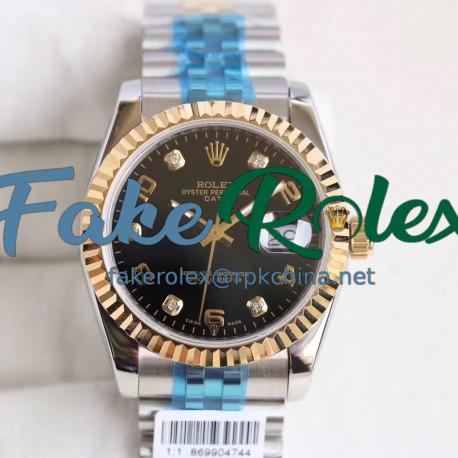 Replica Rolex Datejust 36 116233 36MM N Stainless Steel & Yellow Gold Black Dial Swiss 2836-2