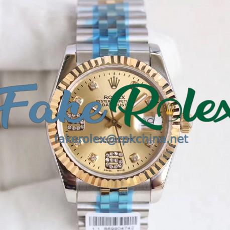 Replica Rolex Datejust 36 116233 36MM N Stainless Steel & Yellow Gold Champagne & Diamonds Dial Swiss 2836-2