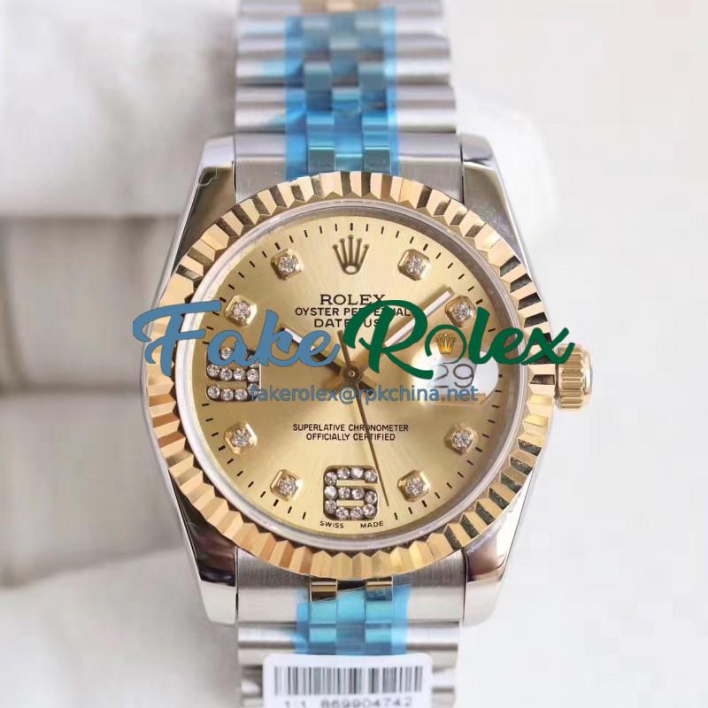 Replica Rolex Datejust 36 116233 36MM N Stainless Steel & Yellow Gold Champagne & Diamonds Dial Swiss 2836-2