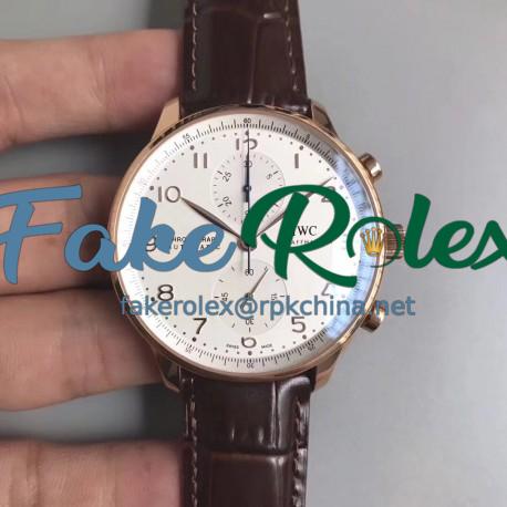 Replica IWC Portugieser Chronograph IW371480 ZF Rose Gold White Dial Swiss 7750