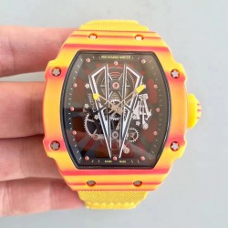 Replica Richard Mille RM27-03 Rafael Nadal RM Yellow & Red Forged Carbon Black Skeleton Dial M9015