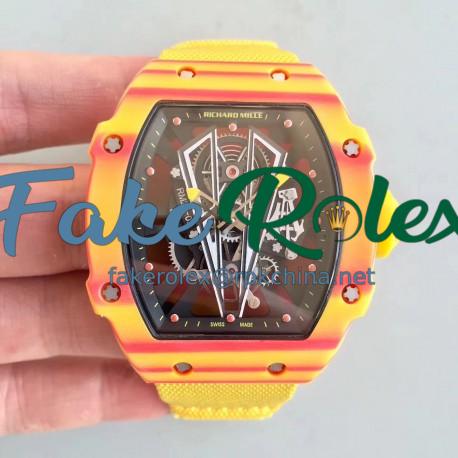 Replica Richard Mille RM27-03 Rafael Nadal RM Yellow & Red Forged Carbon Black Skeleton Dial M9015