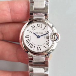 Replica Ballon Bleu De Cartier 28MM W69010Z4 TW Stainless Steel White Dial Swiss Ronda Quartz