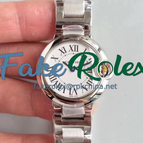 Replica Ballon Bleu De Cartier 28MM W69010Z4 TW Stainless Steel White Dial Swiss Ronda Quartz