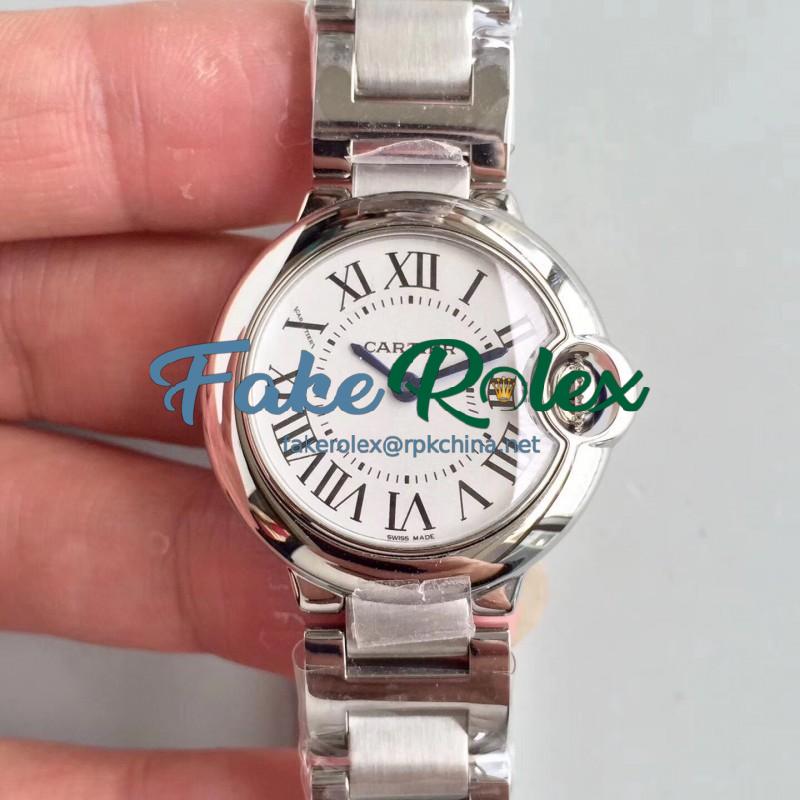 Replica Ballon Bleu De Cartier 28MM W69010Z4 TW Stainless Steel White Dial Swiss Ronda Quartz