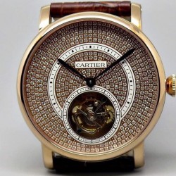 Replica Cartier Ronde Louis Tourbillon Rose Gold Diamonds Dial Swiss Tourbillon