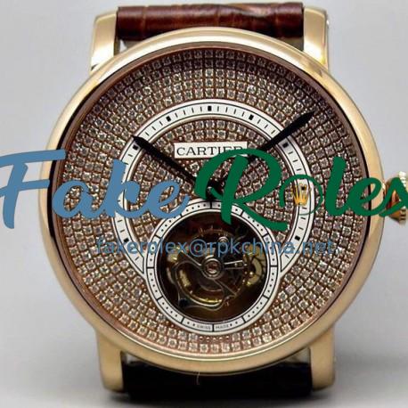 Replica Cartier Ronde Louis Tourbillon Rose Gold Diamonds Dial Swiss Tourbillon