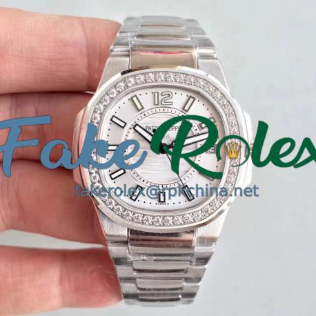 Replica Patek Philippe Nautilus Ladies 7010/1G-001 JJ Stainless Steel & Diamonds Silver Dial Swiss Quartz E23-250 S C