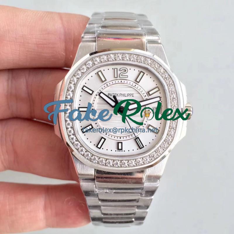 Replica Patek Philippe Nautilus Ladies 7010/1G-001 JJ Stainless Steel & Diamonds Silver Dial Swiss Quartz E23-250 S C