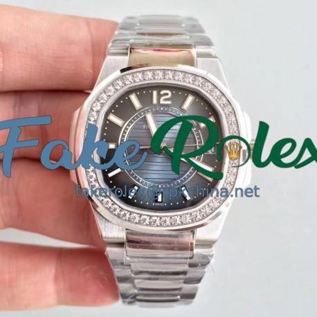 Replica Patek Philippe Nautilus Ladies 7010/1G-010 JJ Stainless Steel & Diamonds Blue Dial Swiss Quartz E23-250 S C