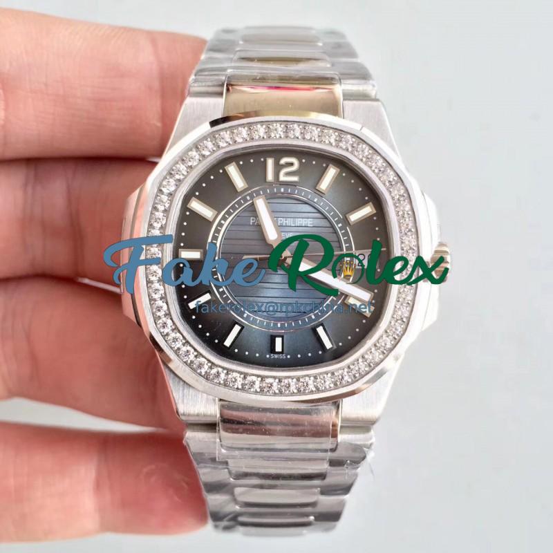 Replica Patek Philippe Nautilus Ladies 7010/1G-010 JJ Stainless Steel & Diamonds Blue Dial Swiss Quartz E23-250 S C