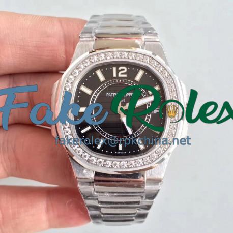 Replica Patek Philippe Nautilus Ladies 7010/1G-010 JJ Stainless Steel & Diamonds Black Dial Swiss Quartz E23-250 S C