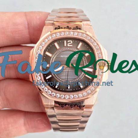 Replica Patek Philippe Nautilus Ladies 7010/1R-010 JJ Rose Gold & Diamonds Brown Dial Swiss Quartz E23-250 S C