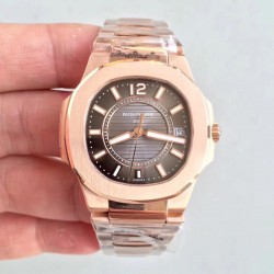 Replica Patek Philippe Nautilus Ladies 7011-1R JJ Rose Gold Brown Dial Swiss Quartz E23-250 S C