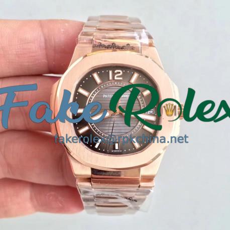 Replica Patek Philippe Nautilus Ladies 7011-1R JJ Rose Gold Brown Dial Swiss Quartz E23-250 S C