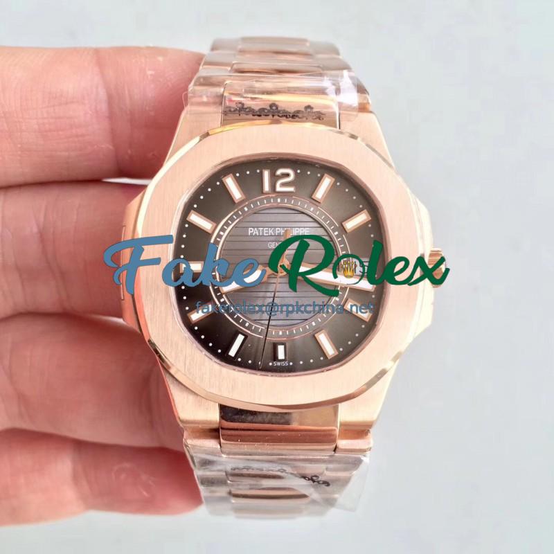 Replica Patek Philippe Nautilus Ladies 7011-1R JJ Rose Gold Brown Dial Swiss Quartz E23-250 S C