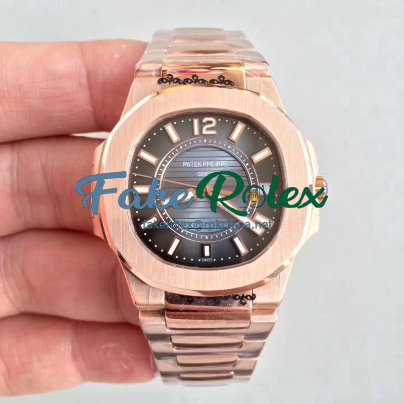 Replica Patek Philippe Nautilus Ladies 7011-1R JJ Rose Gold Blue Dial Swiss Quartz E23-250 S C