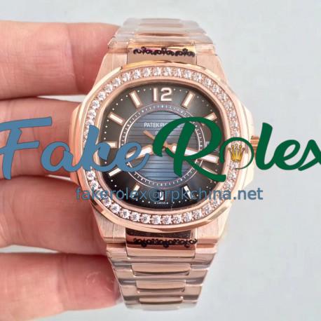 Replica Patek Philippe Nautilus Ladies 7010/1R-010 JJ Rose Gold & Diamonds Blue Dial Swiss Quartz E23-250 S C