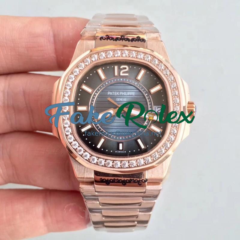 Replica Patek Philippe Nautilus Ladies 7010/1R-010 JJ Rose Gold & Diamonds Blue Dial Swiss Quartz E23-250 S C