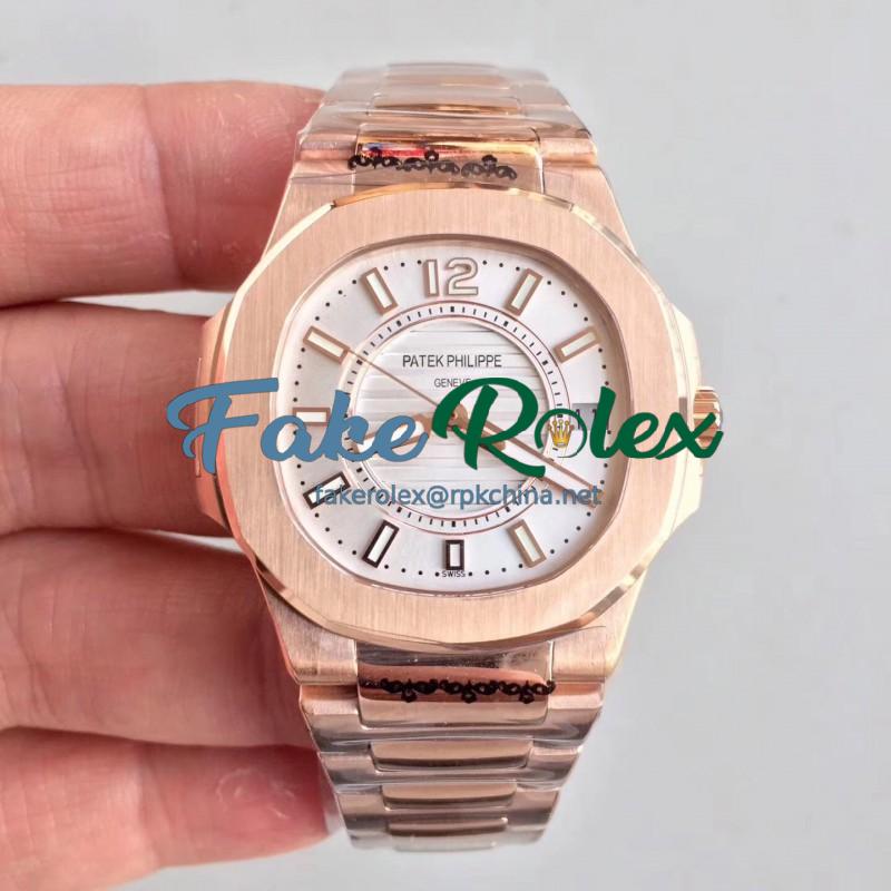 Replica Patek Philippe Nautilus Ladies 7011/1R-001 JJ Rose Gold Silver Dial Swiss Quartz E23-250 S C