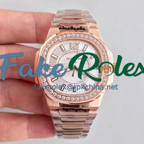 Replica Patek Philippe Nautilus Ladies 7010/1R-011 JJ Rose Gold & Diamonds Silver Dial Swiss Quartz E23-250 S C