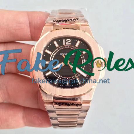 Replica Patek Philippe Nautilus Ladies 7011-1R JJ Rose Gold Black Dial Swiss Quartz E23-250 S C