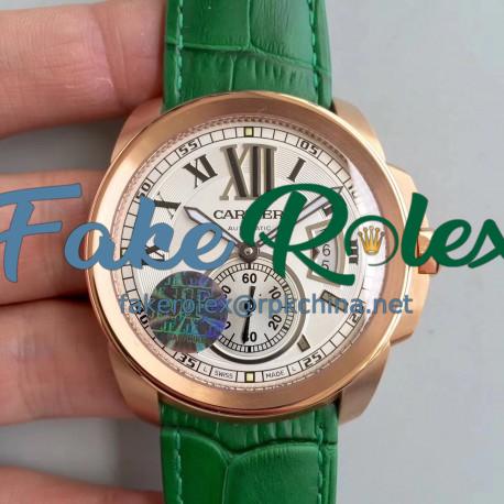 Replica Calibre De Cartier W7100009 42MM JF Rose Gold White Dial M8205