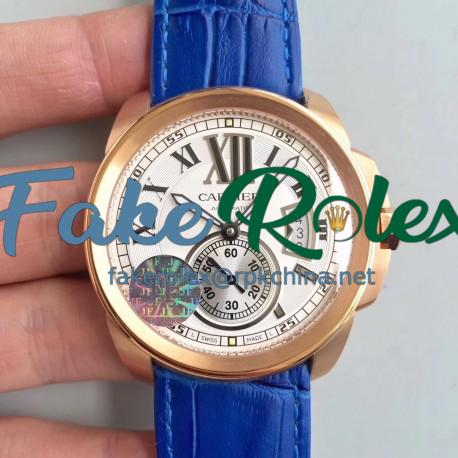 Replica Calibre De Cartier W7100009 42MM JF Rose Gold White Dial M8205