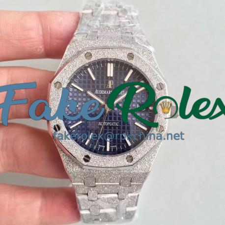 Replica Audemars Piguet Royal Oak Frosted Gold 37MM 15454 JH Stainless Steel Blue Dial Swiss 3120