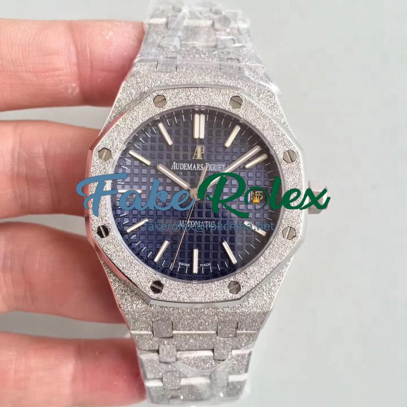 Replica Audemars Piguet Royal Oak Frosted Gold 37MM 15454 JH Stainless Steel Blue Dial Swiss 3120