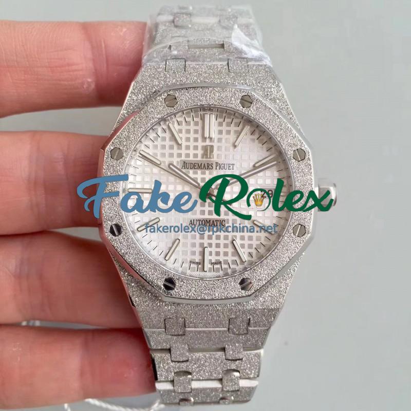 Replica Audemars Piguet Royal Oak Frosted Gold 37MM 15454 JH Stainless Steel Silver Dial Swiss 3120