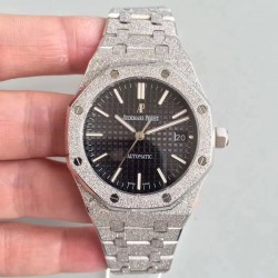 Replica Audemars Piguet Royal Oak Frosted Gold 37MM 15454 JH Stainless Steel Black Dial Swiss 3120