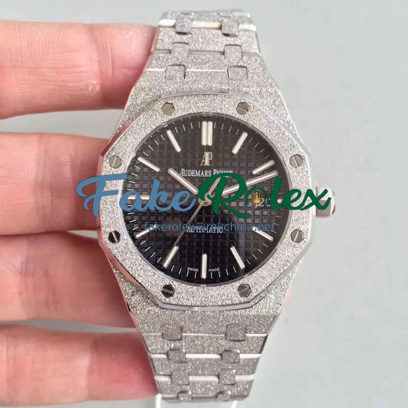 Replica Audemars Piguet Royal Oak Frosted Gold 37MM 15454 JH Stainless Steel Black Dial Swiss 3120