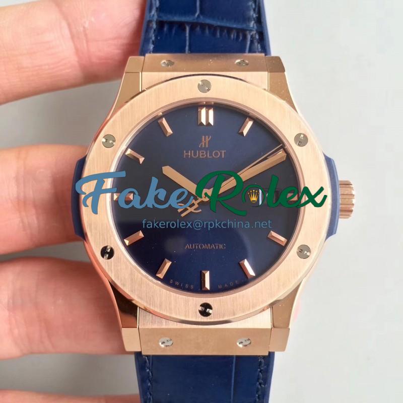 Replica Hublot Classic Fusion Blue King Gold 511.OX.7180.LR JJ Rose Gold Blue Dial Swiss HUB1112