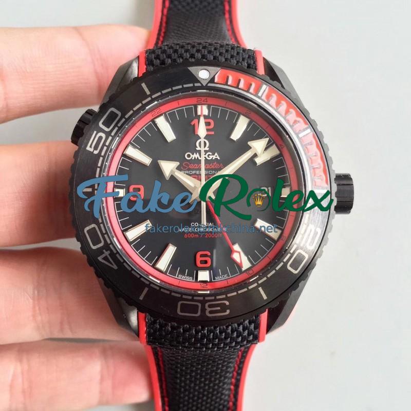 Replica Omega Seamaster Planet Ocean 600M Deep Black In Red GMT 215.92.46.22.01.003 JH PVD Black Dial Swiss 8906