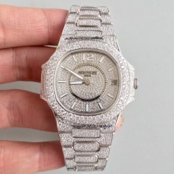 Replica Patek Philippe Nautilus Jumbo Ladies Paved With Diamonds 7021/1G-001 N Stainless Steel & Diamonds Diamond Dial M9015