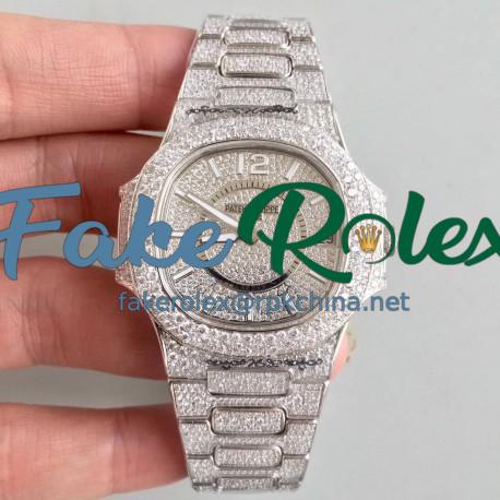 Replica Patek Philippe Nautilus Jumbo Ladies Paved With Diamonds 7021/1G-001 N Stainless Steel & Diamonds Diamond Dial M9015