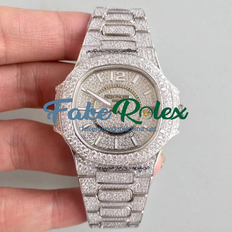 Replica Patek Philippe Nautilus Jumbo Ladies Paved With Diamonds 7021/1G-001 N Stainless Steel & Diamonds Diamond Dial M9015