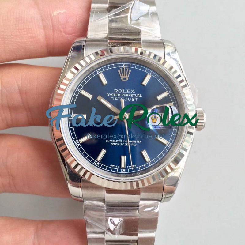 Replica Rolex Datejust 36MM 116234 AR Stainless Steel 904L Blue Dial Swiss 3135